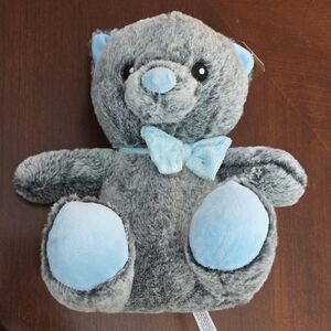 Squeaky Plush Gray and Blue Bear  Dog Toy